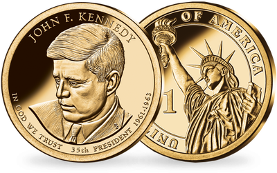 La monnaie de 1 Dollar dorée à l'or pur « John F. Kennedy » 