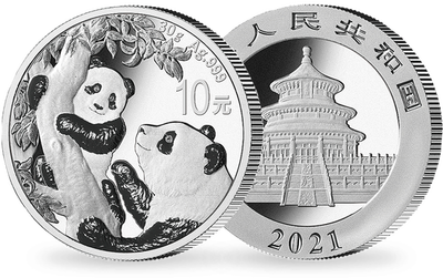 Monnaie de 10 Yuan en argent pur «Panda» Chine 2021