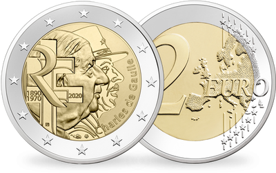 Encore disponible :  la monnaie commémorative de 2 Euros Charles De Gaulle !