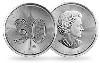 La nouvelle 5 dollars argent Canada 2018  «30ème anniversaire Feuille d’érable »