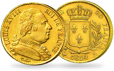 Monnaie de 20 Francs en or massif «Louis XVIII Buste vêtu»