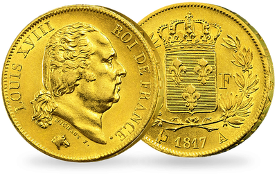 Monnaie de 40 francs en or massif «Louis XVIII Buste nu»