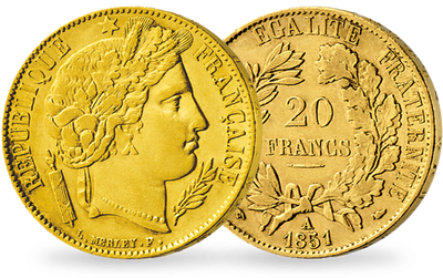 Monnaie de 20 Francs en or massif «Cérès IIème République»