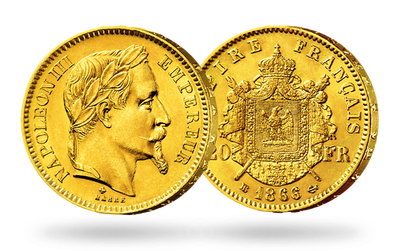 Monnaie ancienne 20 Francs en or massif «Napoléon III Tête Laurée»