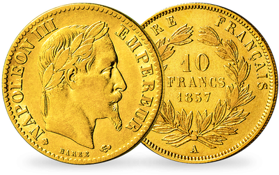 Monnaie ancienne en Or « 10 Francs Napoléon III Tête Laurée »