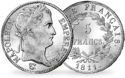 Monnaie ancienne argent massif 5 Francs «Napoléon Ier Tête Laurée»