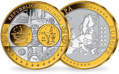 Première frappe en hommage à l'Euro en cuivre argenté: «Italie»