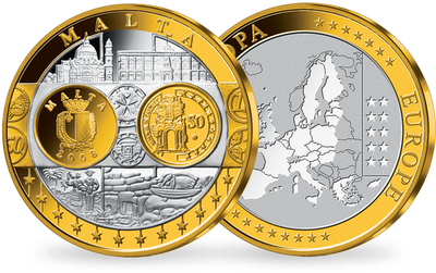 Première frappe en hommage à l'Euro en cuivre argenté: «Malte»