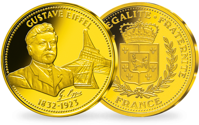 Frappe en cuivre dorée à l'or pur Nos Grands Hommes : « Gustave Eiffel 1832-1923 »