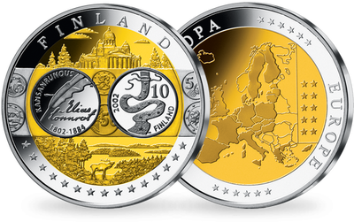 Première frappe en hommage à l'Euro en cuivre argenté: «Finlande»