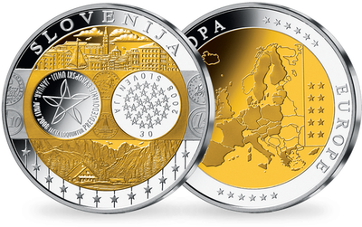 Première frappe en hommage à l'Euro en cuivre argenté: «Slovénie»