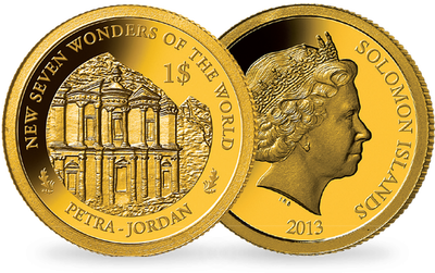 Monnaie de 1 Dollar en or Les plus petites monnaies en or du monde « La cité de Pétra » 2013