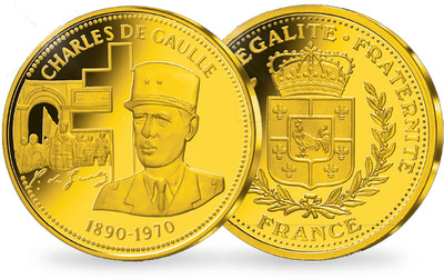 Nos Grands Hommes : Frappe dorée à l'Or pur « Charles de Gaulle 1890 - 1970 »