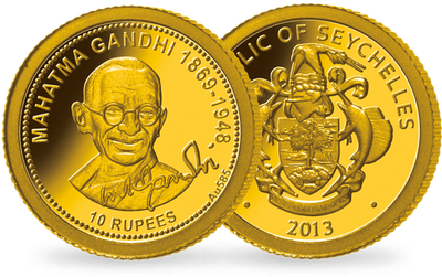 Monnaie de 10 Roupies en or Les plus petites monnaies en or : « Mahatma Gandhi » 2013