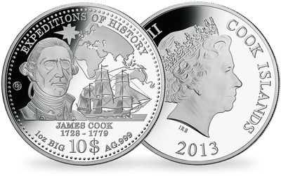 Monnaie de 10 Dollars en argent pur Les 5 Majestueuses « James Cook » 2013