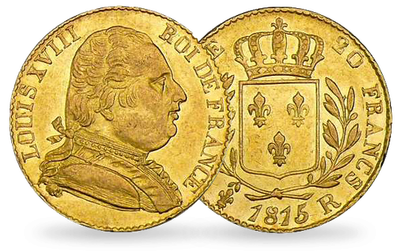 Monnaie de 20 Francs en or massif «Louis XVIII - Londres» 1815