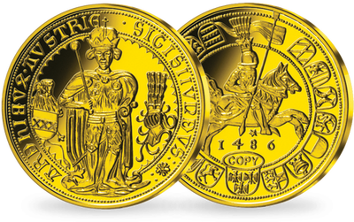 Frappe en or 1 Million de Dollars: «7 Ducats d'or Sigismond le Riche 1486» 