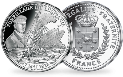 Frappe en argent pur La France Victorieuse: «Torpillage du Lusitania»