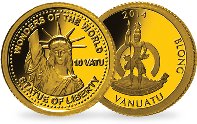 Monnaie de 10 Vatu en or Les plus petites monnaies en or du monde « La Statue de la Liberté » 2014