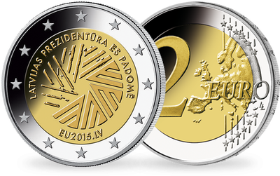 La monnaie de 2 Euros Lettonie 2015 « Présidence de l'Union Européenne »