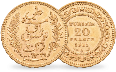 Monnaie ancienne 20 Francs en or massif « Bey Alies »