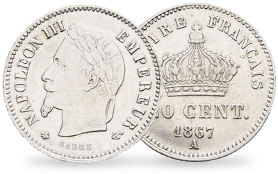 Monnaie de 20 centimes en argent massif «Napoléon III Tête Laurée»