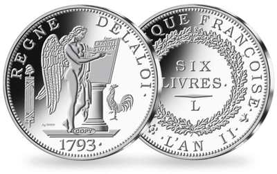 Frappe en argent pur «6 Livres au Génie - La Convention 1793»