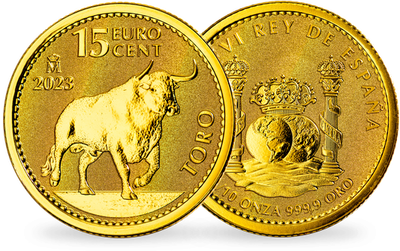 Monnaie en or le plus pur de 15 centimes « Taureau ibérique » Espagne 2023