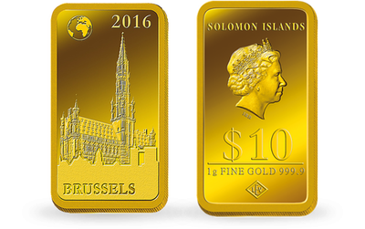 Monnaie-lingot en or pur «L´hôtel de ville de Bruxelles »