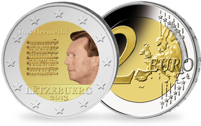 Monnaie 2 Euros colorisée « Hymne national du grand-duché » Luxembourg 2013