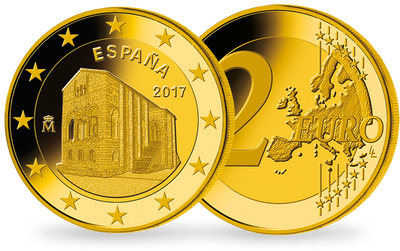 Frappe 2 Euros dorée à l´Or « UNESCO - Monuments d’Oviedo et du royaume des Asturies» Espagne 2017