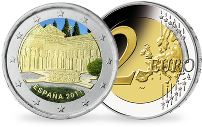 Monnaie 2 Euros colorisée « L’Alhambra » Espagne 2011