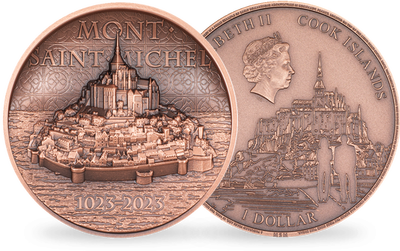 La monnaie en cuivre d'1$ « Le Mont-Saint-Michel » Îles Cook 2023