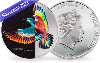 Monnaie en argent pur colorisé «Nature éclectique- le Rollier d'Europe» 2022
