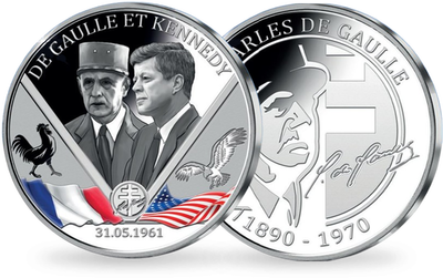 Frappe en argent véritable « De Gaulle et Kennedy »       

      