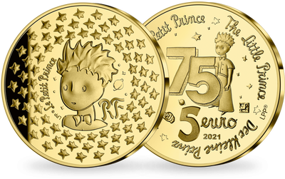 Monnaie de 5 Euros en or pur  «Le Petit Prince fête son 75ème anniversaire»