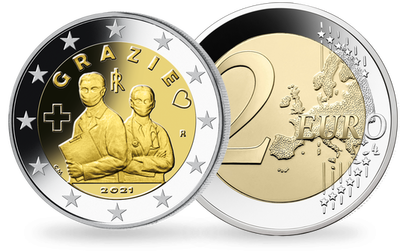 Monnaie commémorative de 2 Euros « Grazie » Italie 2021