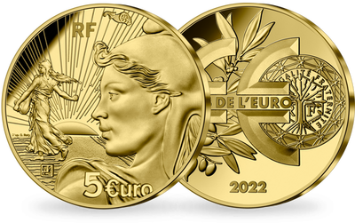 Monnaie de 5 Euros en or pur «Semeuse - Les 20 ans de l'euro» 2022
