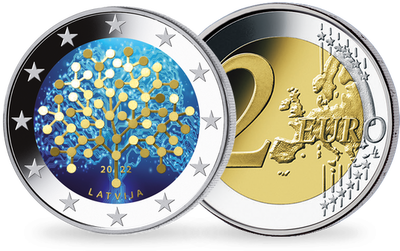 2 Euros colorisée Lettonie «Centenaire de la Banque Nationale de Lettonie» 2022
