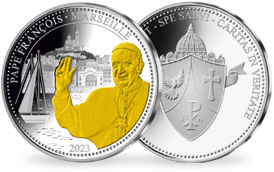Frappe en argent véritable « Pape François à Marseille »
