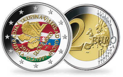 Frappe de 2 Euros colorisée « 20 ans du Traité de Visegrád » Slovaquie