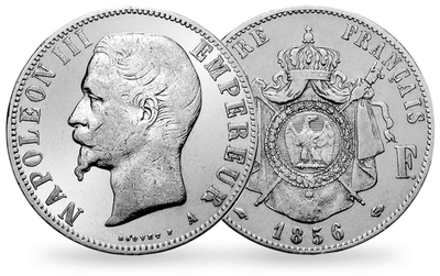 Monnaie ancienne en argent massif de 5 francs « Napoléon III - Tête nue »