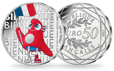 Monnaie de 50 Euros en argent massif colorisée «Paris 2024 - Mascotte Drapeau» 2023