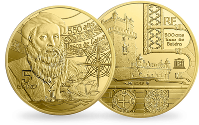 Monnaie 5 € or Unesco - Tour de Belem Vasco da Gama France 2019