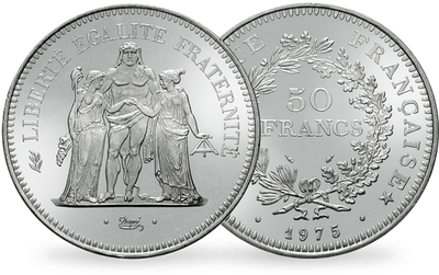 Monnaie ancienne en argent massif « 50 Francs - Vème République »