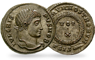 Fast 1.700 Jahre alte ''Follis'' Bronze-Münze von Kaiser Crispus