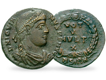 Über 1.600 Jahre alte Bronze-Münze von Kaiser Flavius Jovianus