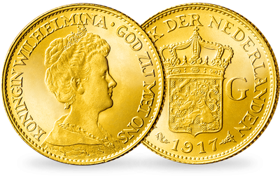 Monnaie de 10 Florins en or massif «Wilhelmina» 1917 