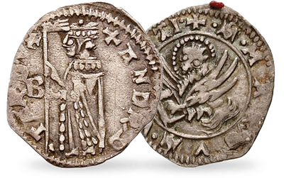 Monnaie authentique en argent du Moyen Âge « Doge de Venise »(1368-1382)