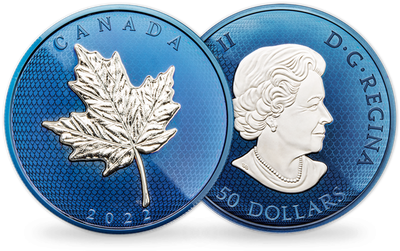 La monnaie en argent « Feuille d’érable-Rhodium bleu » Canada 2022